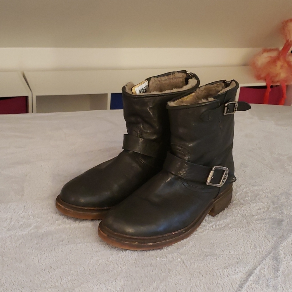 Frye Shearling lined black boots